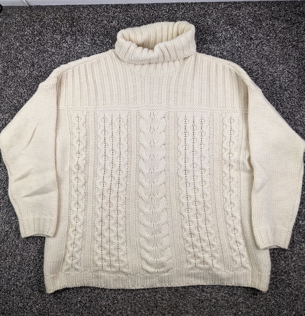 Vintage Celtic Country Sweater Cable Knit Fisherman Turtleneck Wool Womens Small